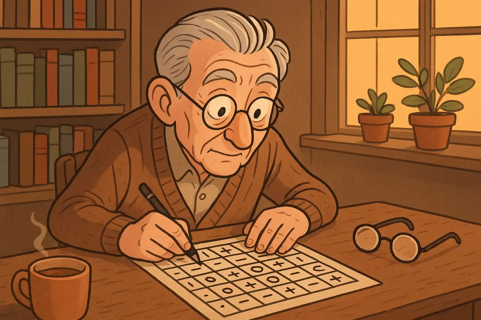 Senior engaging in brain game to boost problem-solving skills